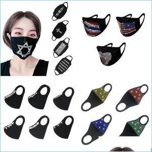 Designer Masks Adt Fashion Mask Dustproof Rhinestone Designer Face Masks Washble Reusable Black Mouth Dhs Drop Delivery Home Garden Dhicv