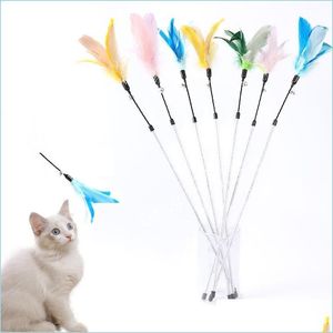 Toys de gato Toy Feather Toy Long Rod com Bells Funny Kitten Stick Toys Interactive Deliver Dispution Home Garden Pet Supplies Dhuti