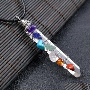 Hänge halsband reiki helande kristallcylinder chips sten pärla sju chakra energin hänge halsband pendum amet orgonite halsband dhamt