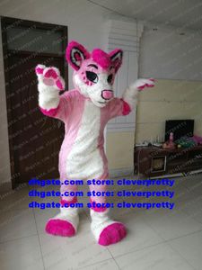 Pembe Uzun Kürk Kurtlu Kurt Maskot Kostümü Fox Husky Köpek Fursuit Yetişkin Karikatür Yeni Ürün Giriş Moda Promosyonu ZX1426