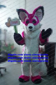 Pink White Long Fell Pelzwolf Maskottchen Kostüm Fuchs Husky Hund Fursuit Chihuahua Charakter Capping Ceremony Hochzeitszeremonie ZX717