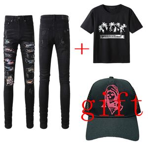 Homem calça quente jeans jeans jeans camiseta de moda jeans jean tshirt chapéu slim fit hip hop hidrel straight 14 estilos chapéus de presente letra de manga curta