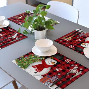 Bordmattor jul placemats röd svart rutt reversibel värmebeständig jultomten placera matta för Xmas hemdekoration x3g4