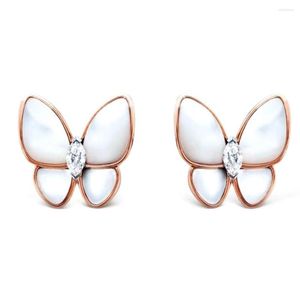 Kolczyki stadniskie S925 Sterling Silver Butterfly Goth Cubic Zirconia Women Grace Personality Girl 18k Rose Gold Fine Biżuteria 2022