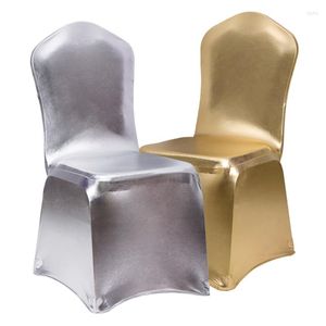 Stol täcker st glänsande metalliska guld silver elastiska spandex bronzing lycra stretch bröllop omslag för el evenemangsfest