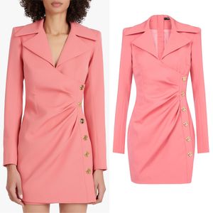 women Runway SUMMER Blazer Dresses side-draped buttoned High Quality New Products Black White Pink Brown Fashion Large Size Slim Fit Slim Fit Suit Dress