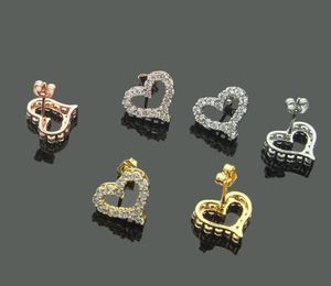 방수 럭셔리 다이아몬드 하트 스터드 브랜드 로고 T Engrave Jewelry Lady Studs 클래식 디자인 귀걸이 응수 여성 사랑 귀걸이 1.4cm 길이 1.2cm 너비