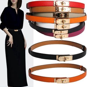 Belts Luxury Brand High Quality Women Real Leather 1.8cm Width Golden Lock Buckle Dress Jeans Sweater Waistband Belt 221014