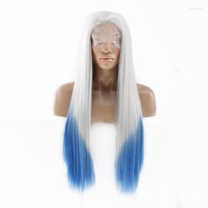 Synthetic Wigs Two Tones Ombre Wig Long Straight Lace Front Blonde To Blue Glueless For Women