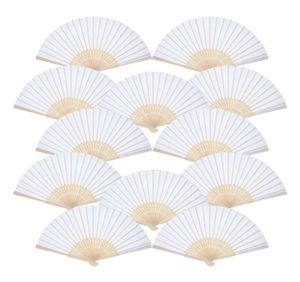12 pakowy Hand Hand Fani Party Favor White Paper Fan Bamboo Foning Fani Handheld złożone na prezent ślubny w kościele25275093223