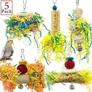 Andra f￥gelf￶rs￶rjningar 5st papegoja rivning leksaker tugga foder h￤ngande bur pappersstr￤ngar tr￥d rit boll lindra tristess 221111
