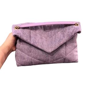 Mulheres da bolsa feminina de alta qualidade Mulheres roxas Bolsa de jeans azul roxo Sacos de ombro de lona lavados Bolsas de letra de lanterna clássica Designer de aba de lantejoulas