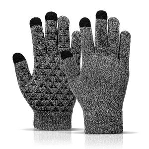 Men Knitted Gloves Winter Male Mitten Mens Business Gloves Upgraded Touch Screen Thicken Warm Thermal Soft Anti-Slip Silicone Gel Elastic Cuff Wool Cashmere Solid