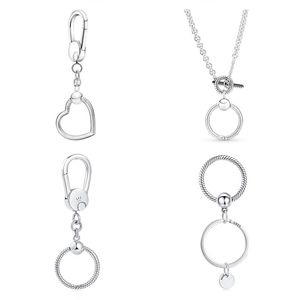 Nuovo popolare ciondolo portachiavi rotondo europeo in argento sterling 925 originale femminile fai da te Pandora collana squisita accessori per gioielli appesi perline di fascino