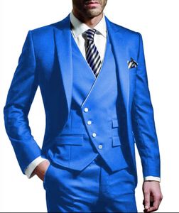 Utm￤rkt Royal Blue Groom Tuxedos Peak Lapel Slim Fit Groomsmen Wedding Dress Fashionable Man Jacket Blazer 3 Piece Suit