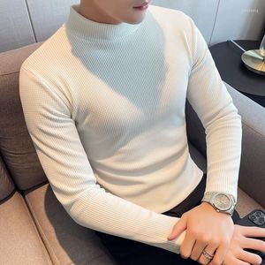 Męskie koszule 2022 Style brytyjskie Mężczyźni Spring Slim Fit High Kllar Casual Knit T-shirt/Męska Koszula Modna Czarna 3xl