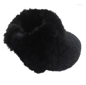 Ball Caps Women's Natural Fur Knitted Hats Girls Winter Thicken Warm Yarn Hollow Out Baseball TB395