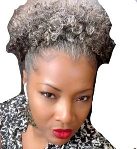 Ombre Gray Afro Puff Standstring Ponytail Natural Kinky Curly Pony Tail Hair Extening dla czarnych kobiet Afroamerykan