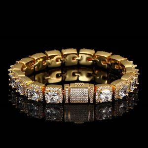 10 мм 7/8/9 -дюймовый европейский и американский модный хип -хоп ювелирные изделия из золота, покрытая блокновым каменным браслетом для мужчин. Женщины связывают браслеты