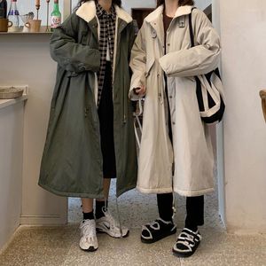 Kvinnors päls upptäckt tjock koreansk bomullsplatta jacka Kvinnors vinterarbetskläder kappa ins bomull Löst lamm ull över knäet länge