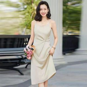 Casual Dresses Long Dress For Women Sexy Spaghetti Strap Backless Silk Midi Party Summer Evening Black Peacock Blue Apricot