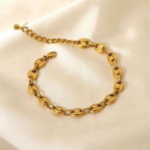 Anklets europeiska och amerikanska 18k guldgris n￤sa sp￤nne rostfritt st￥l kedja anklet enkel handgjorda kaffeb￶nsmycken kvinnor jda201027