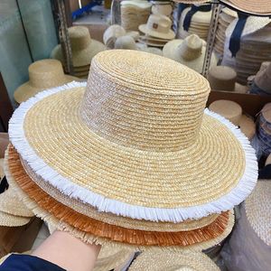 Cappelli a tesa larga Elegante cappello di paglia naturale con frange per le donne Summer Jazz Beach Sun Bonnet Enfant Kuntucky Custom Cape