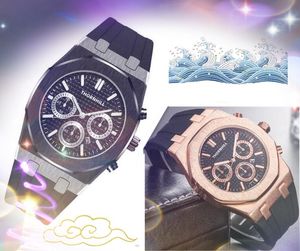 Noble och eleganta ber￶mda logotypsklockor 42mm kvarts kronografr￶relse m￤n aff￤rer Schweiz gummib￤ltrem lyx uppgradera armbandsur orologio di lusso g￥vor