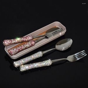 Учетные наборы для ужина Creative Crystal Diamond Spoon Fork 304 из нержавеющей стали роскошные серебряные портативные и сетки