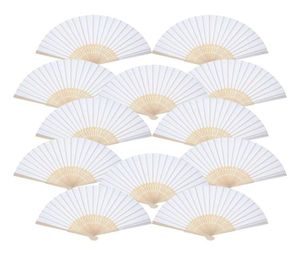 12 pakowy Hand Hand Fani Party Favor Fan White Paper Bamboo Foning Fani Handheld złożone na prezent ślubny w kościele25275237998
