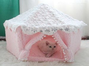 Kennels Stifte süße Katzenbetthundzelt Comfy Pink Pet House Baumwoll Zwinger tragbares Kätzchen Teepee Faltbare Schlafmatte Höhle Produkt9648260