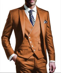 Excellent Caramel color Groom Tuxedos Peak Lapel Slim Fit Groomsmen Wedding Dress Fashionable Man Jacket Blazer 3 Piece Suit