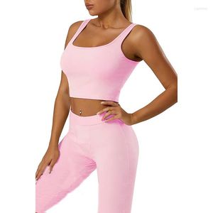 Women's Two Piece Pants White Yoga Set Sports Women Rib Sportswear Pink Girls Tank Top Women's Seamless Gym