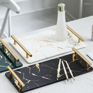 Kitchen Storage European Marble Pattern Bathroom Vanity Cosmetic Lotion Bottle Tray Restaurant El Service Decoration