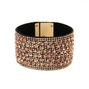 Bangle Wide Leather Crystal Armband Bangles For Women Girls Handmade Female Charms Armband Party Jewelry