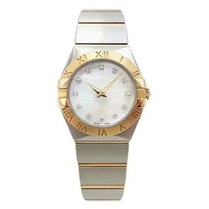 Elegante orologio al quarzo da donna quadrante da 28 mm di lusso vetro zaffiro impermeabile frizzy letterale tra orologio elettronico in acciaio inossidabile oro