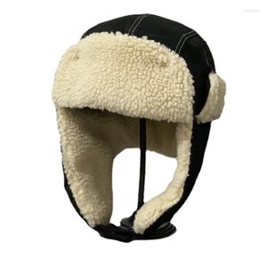 Berets Women's Lamb Wool Bomber Hat With Earflaps Thick Warm Winter Men Windproof Ushanka Trapper Cycling Ski Snow Cap Bonnet 2022