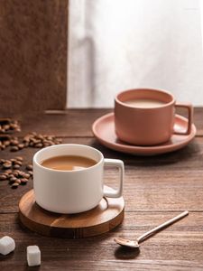 Mugs White Ceramic Coffee Cup And Saucer Set Japanese Retro Matte Home Latte Cappuccino Mug Breakfast Oatmeal Capacity 250ML