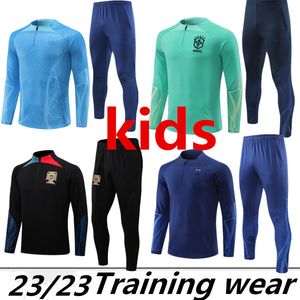 22 Soccer Set Kane Benzema Mbappe Portugal Mohamed Survetement Soccer Tracksuits Kids Kit Set Brasilien Training Suit Jogging Hoodies Jackets Uniforms