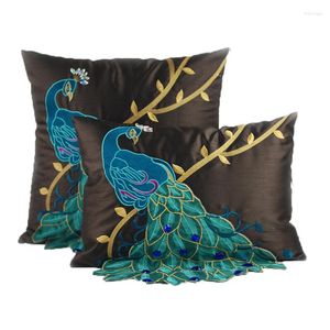 Pillow Chinese Luxury Embroidery Cover Peacock Sequin Pure Case Sofa Bed Home Room Dec