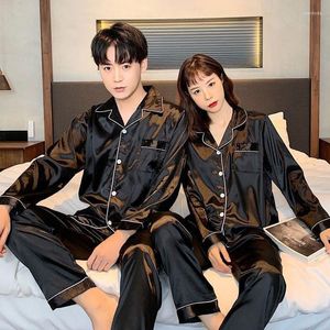 Men's Sleepwear Couple Pajama Sets Silk Satin Solid Color Long Button-Down Pijama Plus Size Sleep Clothes Pyjamas Women Men Loungewear