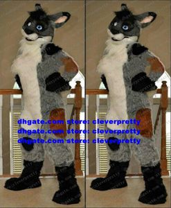 Fursuit Long Fur Black Furry Mascot Costume Husky Dog Wolf Fox Cartoon de desenho animado Rouno cenário de alguém dentro de ZX2987