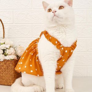 Hundkläder koreanska mode kattunge hundar kläder elegant orange prick klänning party liten kläder katt tunn sommar söt bichon söt grossist