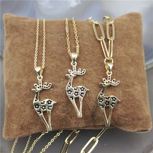 Pendant Necklaces 18inch 10pcs/lot Design Cz Charm Necklace Christmas Reindeer Shape Enamel Component Plated Chain Wholesale