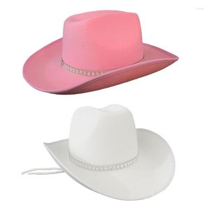 Berets D7WB Vintage Fedora Hat Women Men Felt Ladies Cowboy Hats Party Rhinestone Decor Western Style Top Bonnet Men's Cosplay