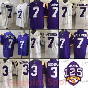 LSU Tigers 7 Tryann Mathieu College Football Jersey Leonard Fournette 7 Patrick Peterson Purple 3 Odell Beckham Jr. White College Mens Jerseys Сшитые 125-е патчи