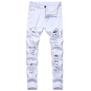 Męskie dżinsy modne hip -hop rozbite chude mężczyźni dżinsowe spodnie Slim Fit Stretch Zwykłe spodnie dżinsowe