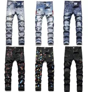 2022 Mens Jeans Ripped Skinny Stretch Biker Denim Slim Fit Hip Hop Pants Mens Pants Asia Storlek 29-38 Högkvalitet