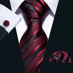 Zestaw krawata na szyję męski luksus dla mężczyzn Business Red w paski 100% jedwabny barry.