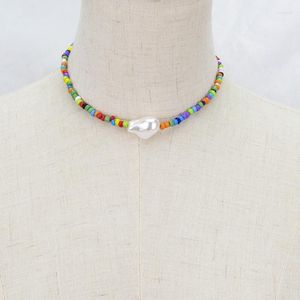 Choker Frauen Bunte Perlen Charm Statement Gefälschte Unregelmäßige Perle Schlüsselbein Halskette Böhmen Stil Schmuck Zubehör